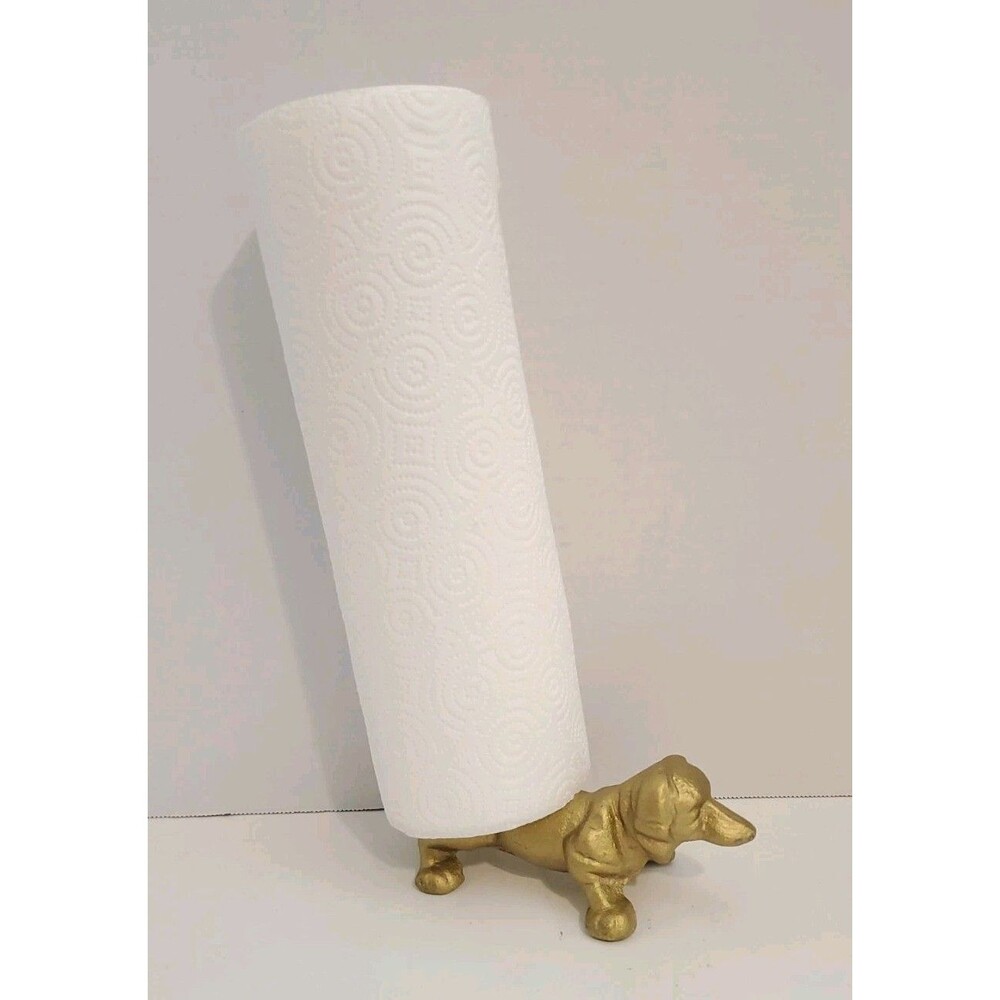 Gold Cast Iron Daschound Dog Paper Towel Toilet Paper Holder